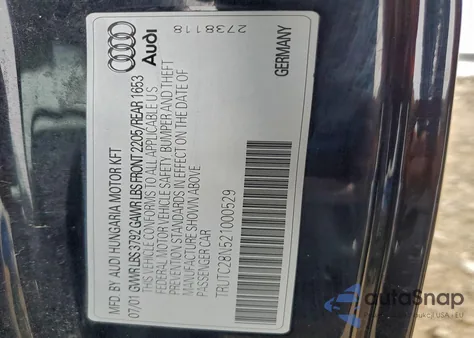 2002 Audi Tt z USA, uszkodzony, nr VIN TRUTC28N521000529